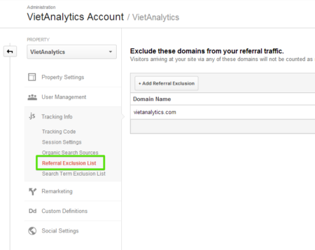 Chức năng Referral Exclusion List trong Universal Analytics